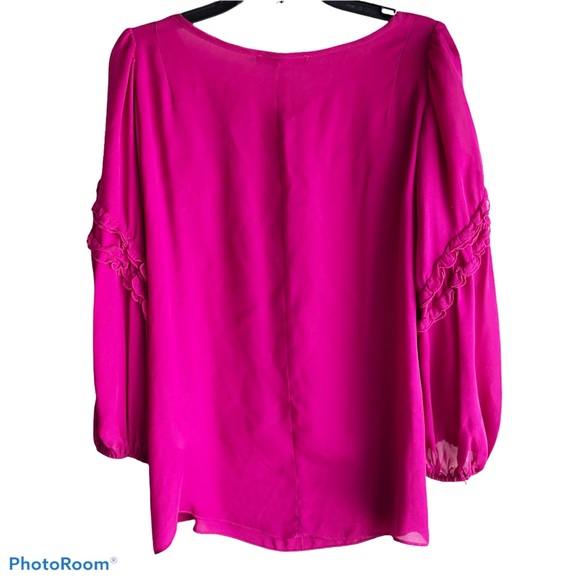 Nanette Lepore Silk Long Hot Pink Ruffle Blouse 4 - Picture 6 of 8